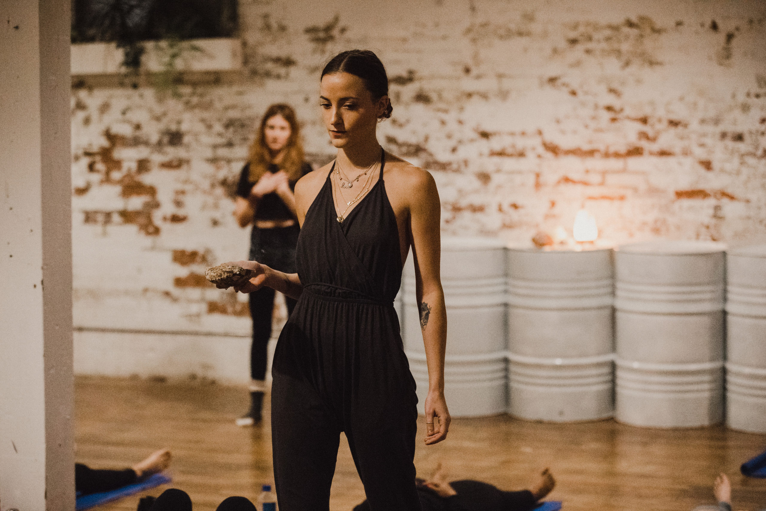 Anja leading a yoga class at her studio Anamaya Wellness